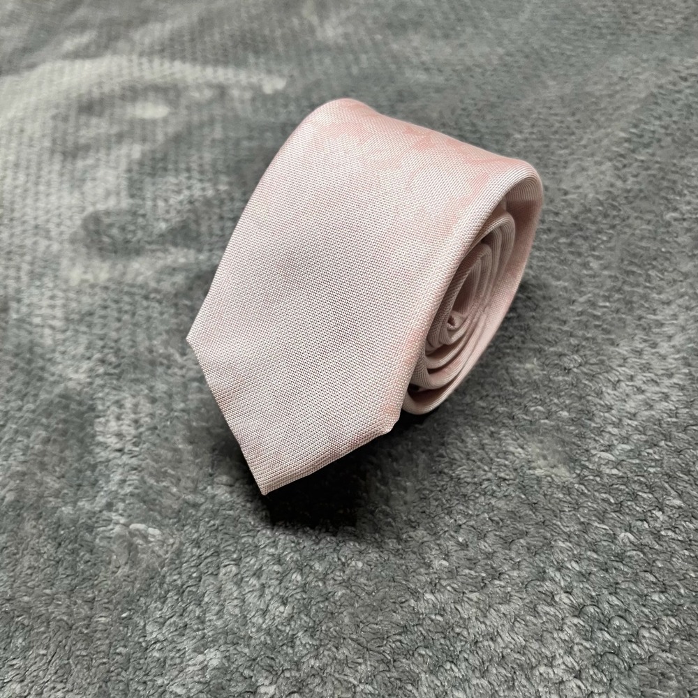 The Tie Bar Mens Pink Floral 100% Silk Slim Necktie Stain Resistant Formal Tie